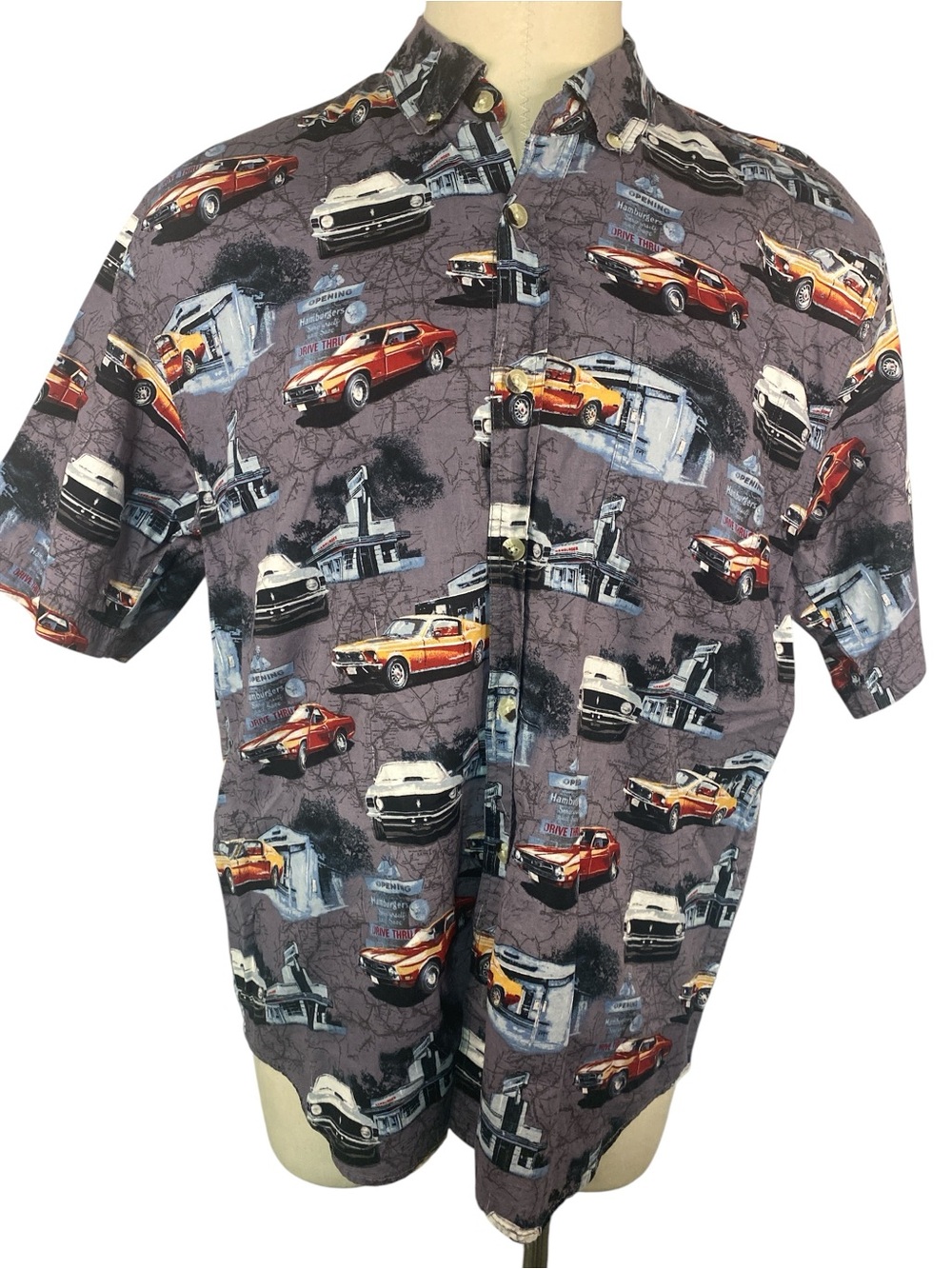 Clearwater Outfitters Men’s Short Sleeve Car Print Shirt - Gray XXL
